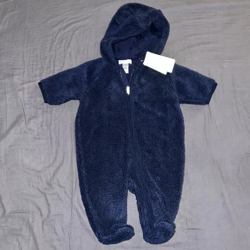 Ralph Lauren Dark Navy Hooded Fleece Baby One-Piece